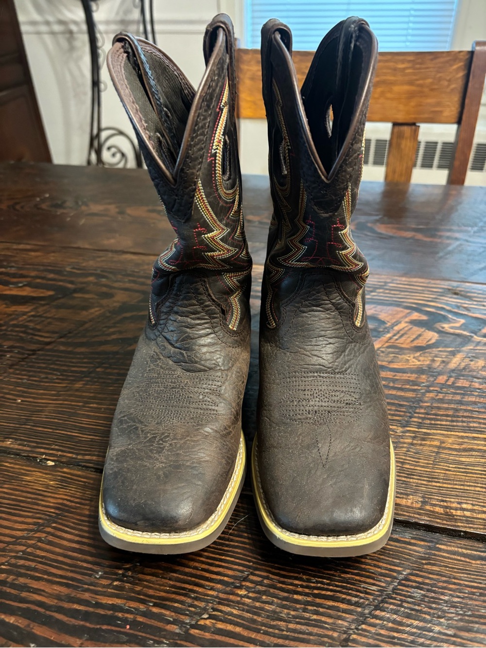 Big Boy Durango Brown Leather Western Cowboy Boots - Multicolor Stitch Detail - Picture 6 of 10